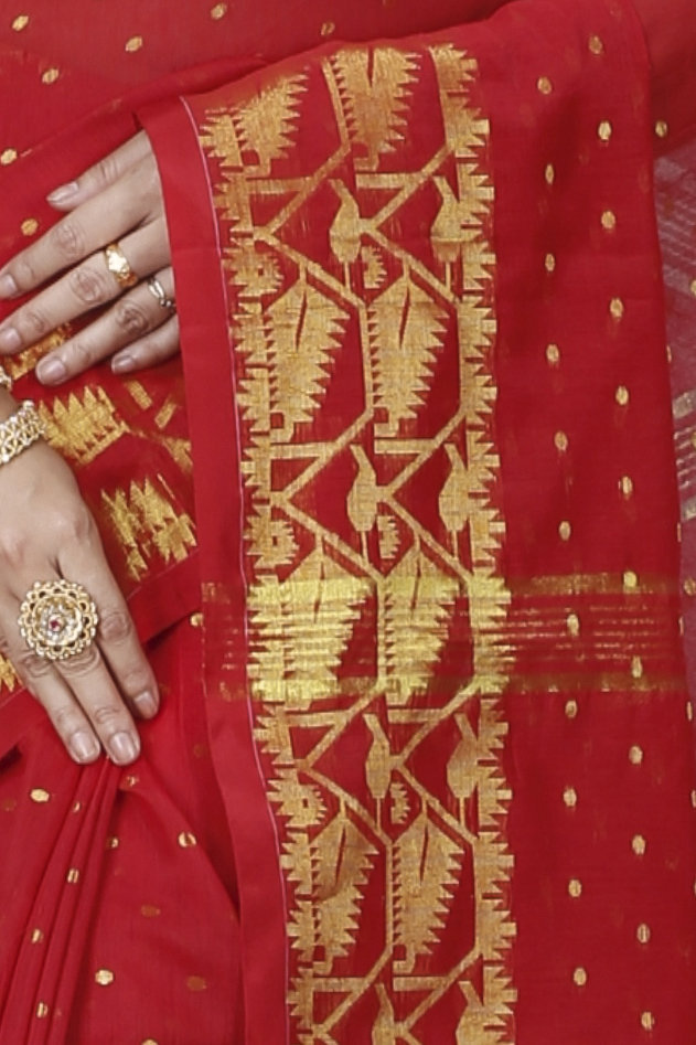 Red Blended Cotton Temo Hand Loom Saree (1267)